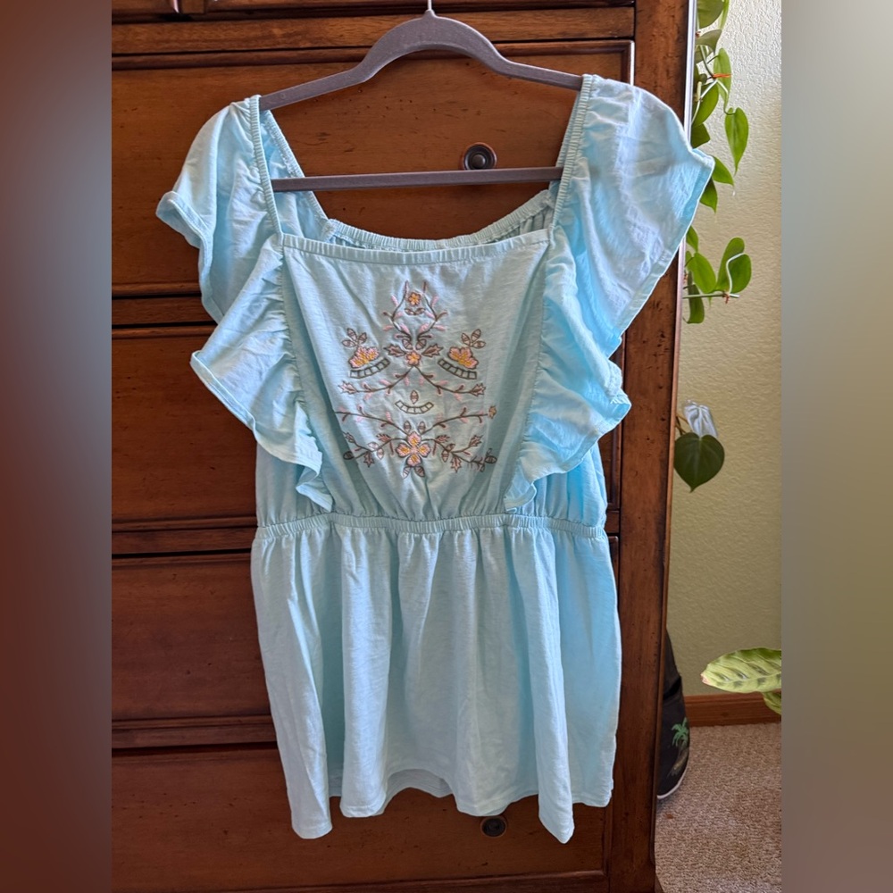Lane Bryant Sky Blue Embroidered Top